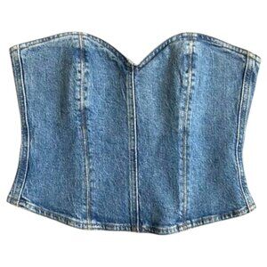 ZARA Denim Corset Bustier Blue Wash Strapless Top S